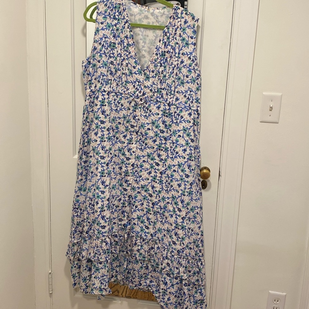 Block print sleeveless midi dress. XXL
